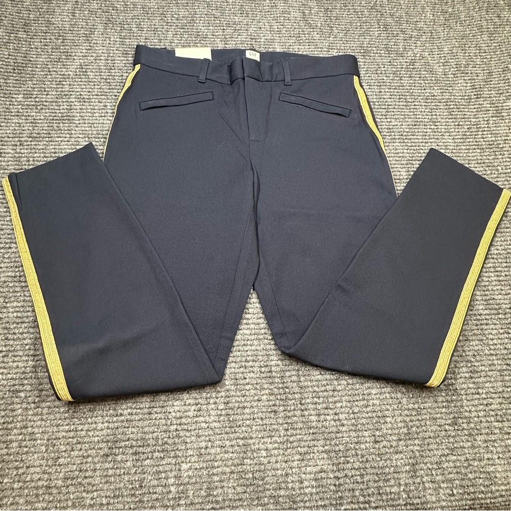 GAP Tuxedo Skinny Ankle Pants Women’s 6 Mid-Rise Navy with Gold 2 Way Stretch